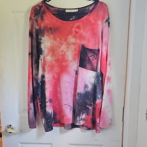 Zara Tie-Dye Long Sleeve Top - Pink and Black